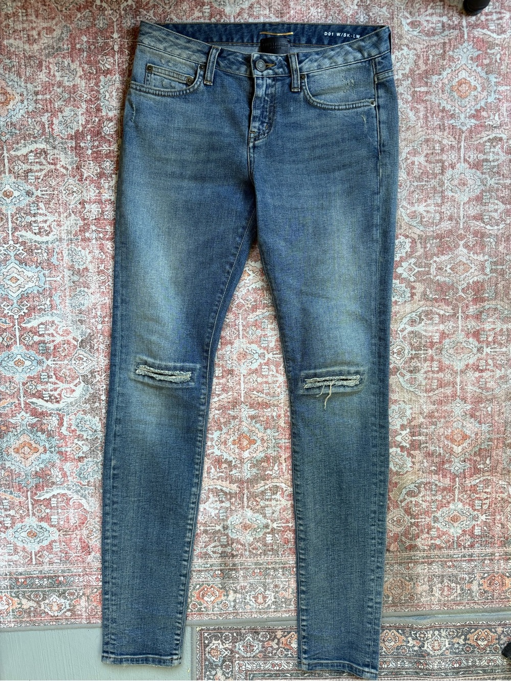 Saint Laurent Men's Skinny Distressed Blue Jeans